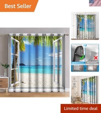 Elegant Beach Palm Tree Blackout Curtains - 70 Opacity, Grommet Top, 52x84"