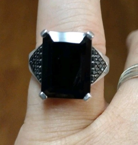 Beautiful Size 9 Vtg Sterling Silver & Black Onyx?? Ring. SCRATCH. Look Pics! - Bild 15 von 17