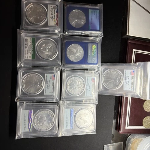 Silver Lot of 9oz PCGS ms70 Silver Eagle NGC MS70 Silver Eagles 9-ASE