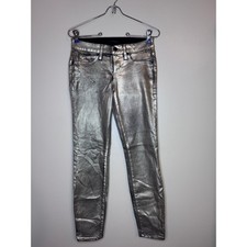 Bebe Metallic Gold Black Skinny Jeans Size 26 Made in USA Cut 509102
