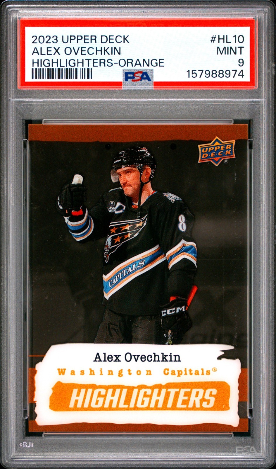 Alex Ovechkin 2023-24 Upper Deck HighLighters Orange #HL10 PSA 9 MINT view 1
