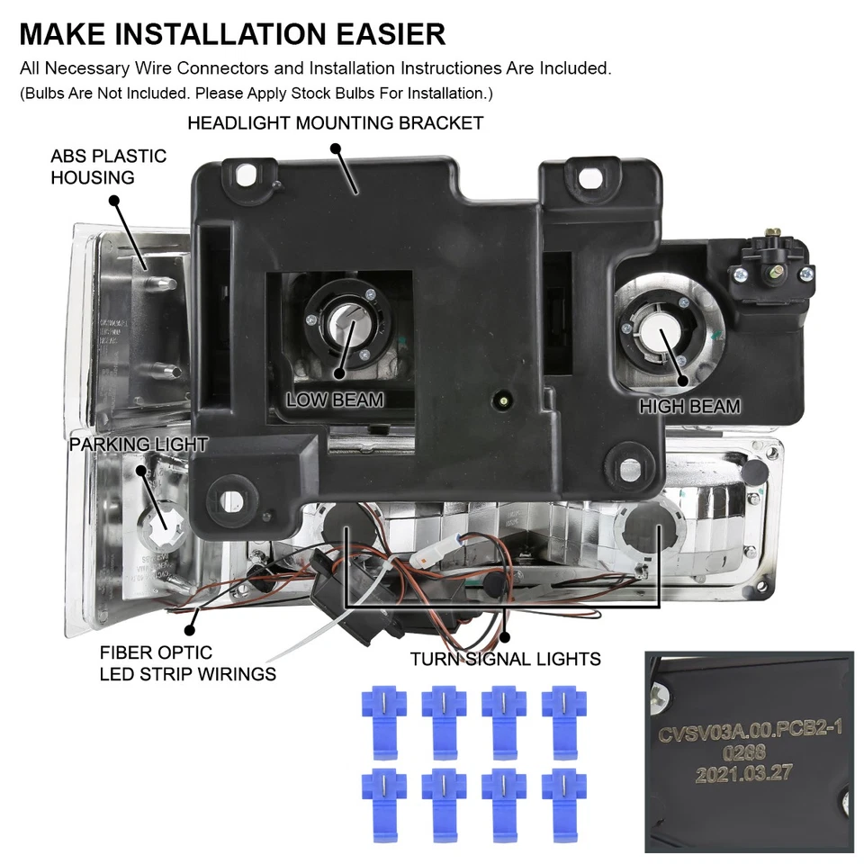 Fits 1994-1998 Chevy C10 C/K 1500 2500 LED Tube Headlights+Corner+Bumper Lamps Foto 4 de 4