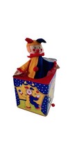 Vtg Schylling 1997 Tin Musical Wind Up Jack in the Box Circus Clown Jester Works