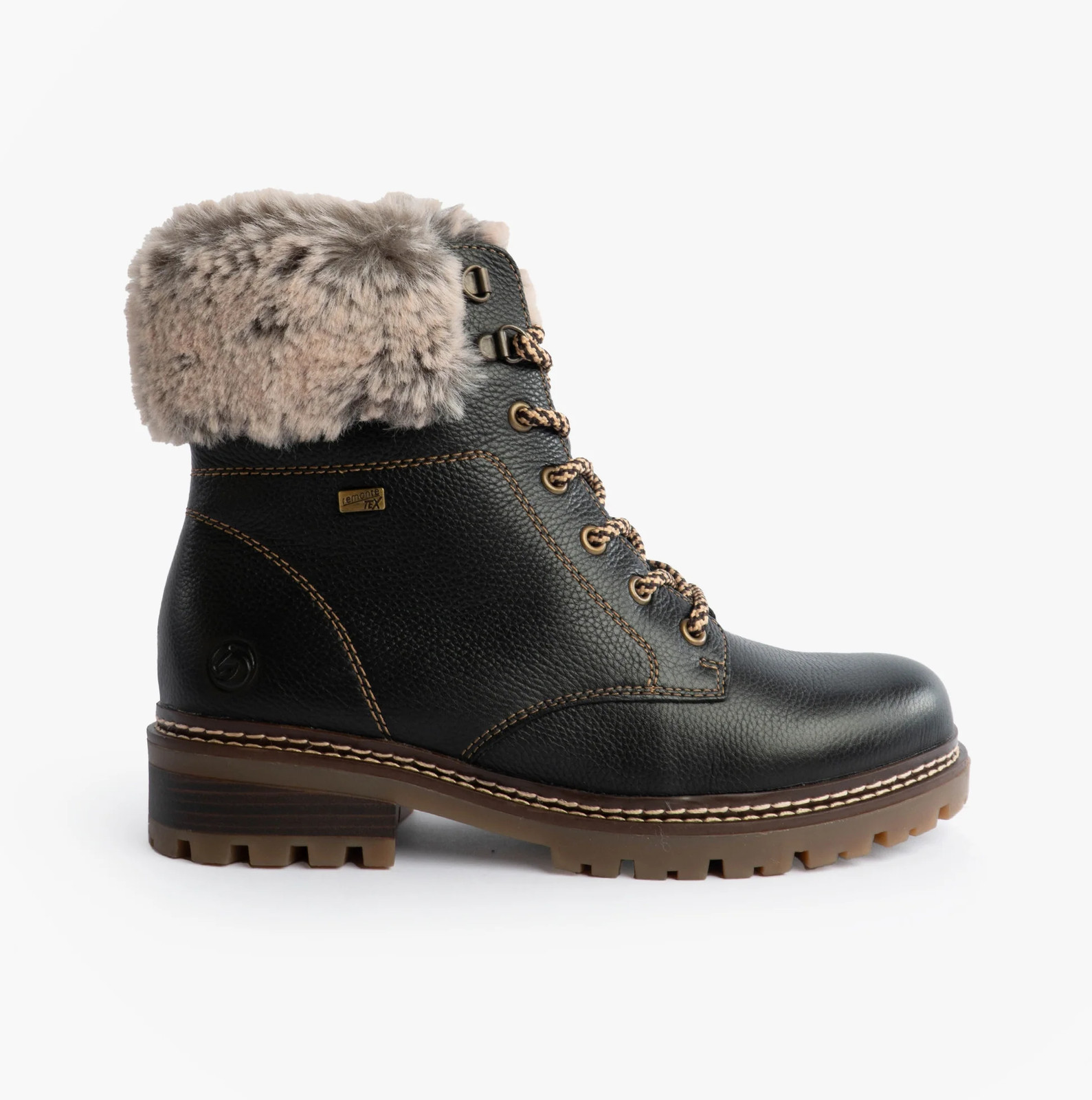 Botines Remonte D0B74 para mujer de cuero con cordones plantilla extraíble informales negros