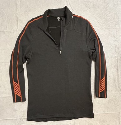 Helly Hansen Base Layer Shirt Mens L Gray Orange Merino Wool Half Zip Pullover
