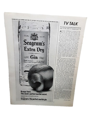 1970 Seagram s Extra Dry Gin Vintage Print Ad Orange Twist Martini Cocktail