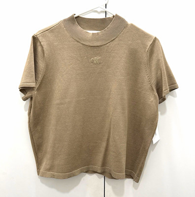 Calvin Klein Women's Beige Knit Mock Neck Short Sleeve Pullover Top Size XL