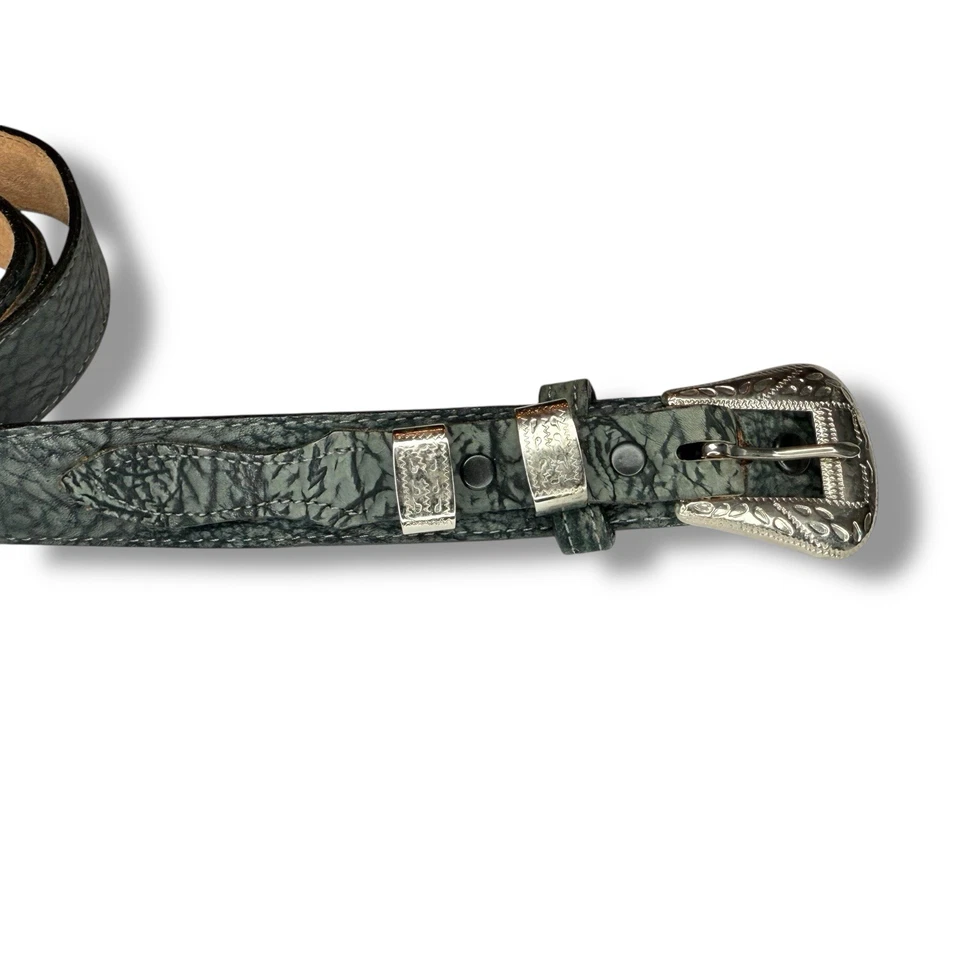 De colección Nocona Western Cuero Hebilla Elefante Grabado Gris Hecho en EE. UU. Texas Foto 2 de 4