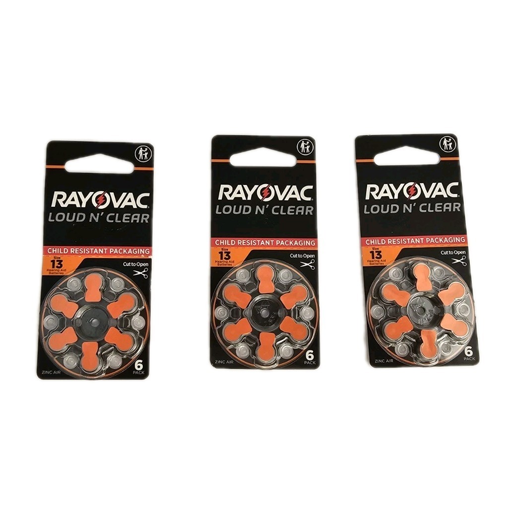Rayovac Loud N Clear Hearing Aid Batteries 6 Pack, New Size 13 Lot Of 3 Packs