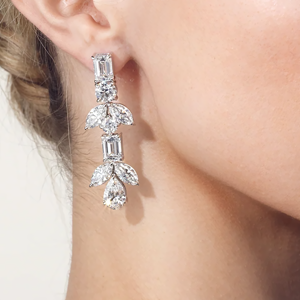 14K White Gold Diamond Earrings 12 Carat Womens Dangle Multi Shape Lab Created