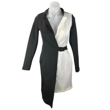 NEW ASOS Black White Colorblock Long Sleeve Collared Belted Mini Blazer Dress 0