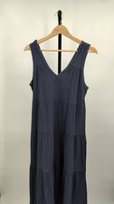 Quince 100% Organic Cotton Gauze Tiered Maxi Dress Indigo Blue S