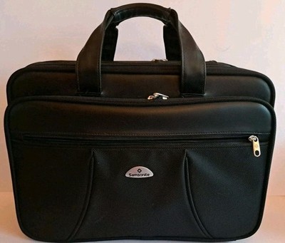 Samsonite Soft Black Laptop Briefcase Messenger Bag Retractable Shoulder Strap 