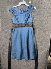 Adrianna Papell Dress Womens 8 Blue Black Sash Cocktail Party Formal Knee Length