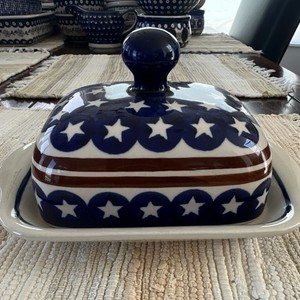 Boleslawiec Polish Pottery Stars Butter Dish w/ Lid 1 Stick Rectangle Ceramic
