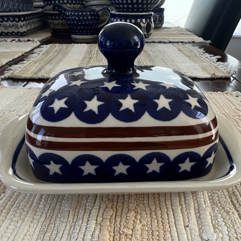 Boleslawiec Polish Pottery Stars Butter Dish w/ Lid 1 Stick Rectangle Ceramic