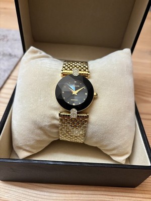 Lanscotte Black Diamond Damenuhr Edelstahl Gold Quarz mit Swarovski -Kristall