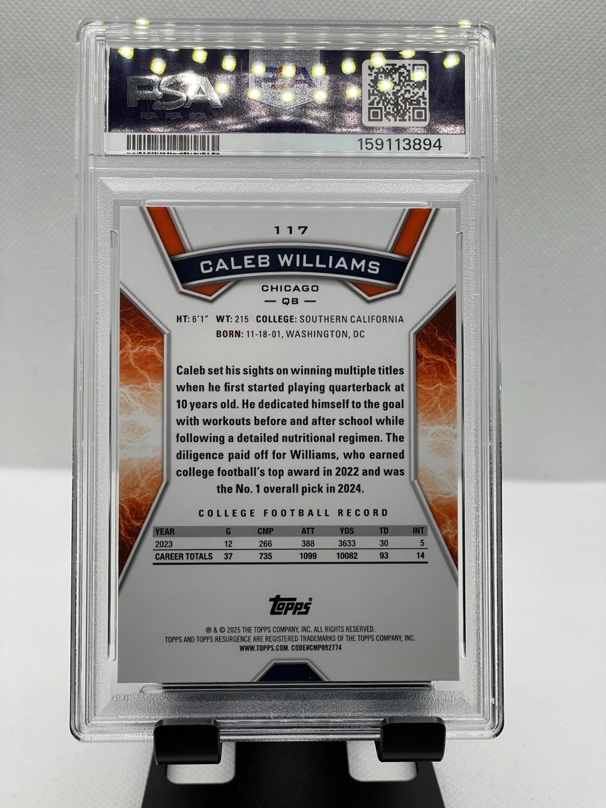 2024 Resurgence Caleb Williams Purple Surge /75 PSA 10 view 2