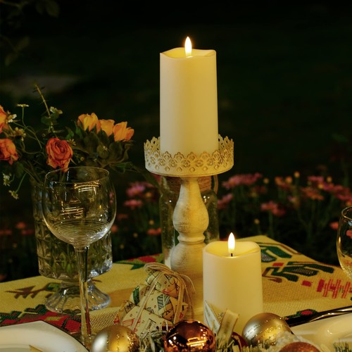 Outdoor Solar Powered Candles 3" X 6" Ivory White Flickering Flameless Candle Se - Picture 6 of 7