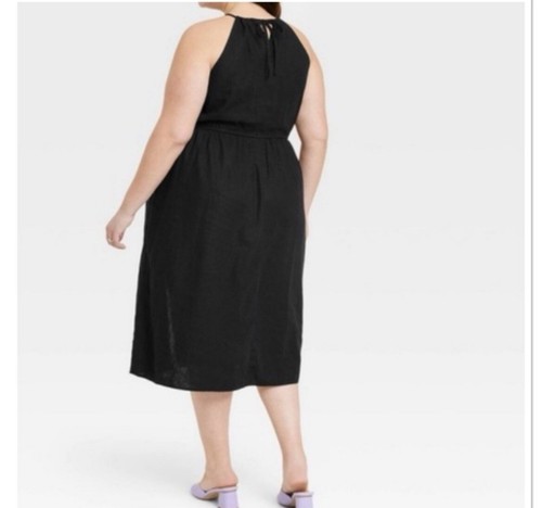Damen Neckholder A-Linie Leinen Kleid - Ava & Viv Schwarz XXL - Bild 3 von 6