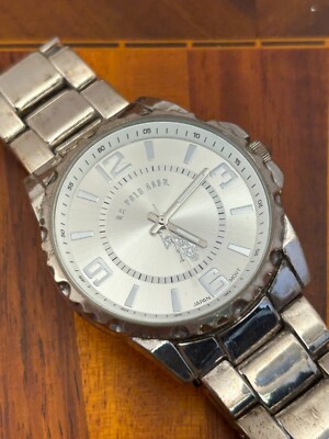 US Polo Assn Men's Watch Silver Chrome 42mm Case New Battery