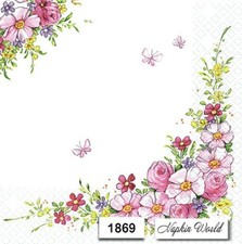  1869 TWO Paper LUNCHEON Decoupage Art Craft Napkins - SWEET FLOWER BORDER