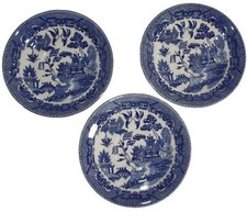 Lot of 3 Vintage Blue Willow 5-3/4" Fishermen Teacup Saucers Transferware Japan