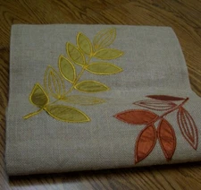 Tan Burlap Table Runner/Embroidered Floral Accents/70" x 13"/Lined