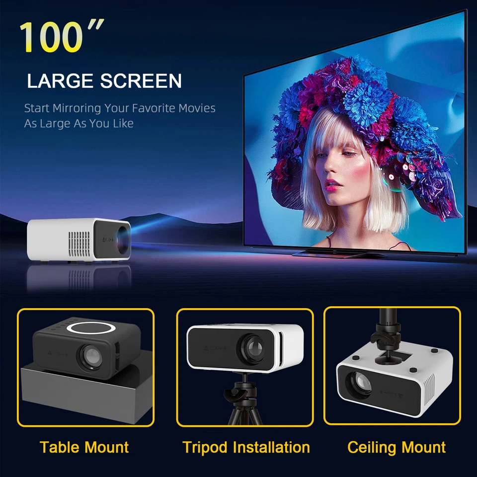 4K Projector 7500 Lumens 1080P 3D LED Mini WiFi Video Home Theater Cinema - Image 2 of 4