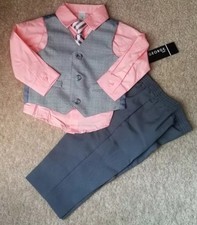George Toddler Boys 4pc Dress Up Outfit LS Vest Tie Pants Gray 18month Suit NEW