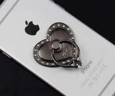 Universal 360 Rotating Finger Ring Stand Holder Grip For Cell Phone  HEART BLACK
