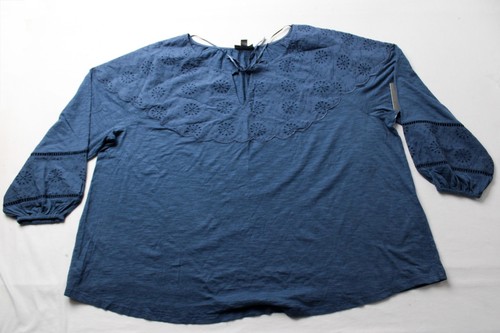Style & Co. Women's Plus Solid Color Split-Neck Blouse AP2 Blue Size: 3X NWT