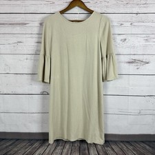 WHBM Dress Womens Medium Beige Casual Lined Office Career Brushed Knit Tie