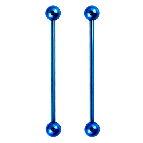 Pair of Steel Straight Industrial Barbell Ear Body Piercing w/Balls 14G - 第 4/5 張圖片