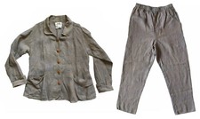 FLAX Linen 2-Piece Suit Jacket Pants Heathered Grey Blue Rust Size M