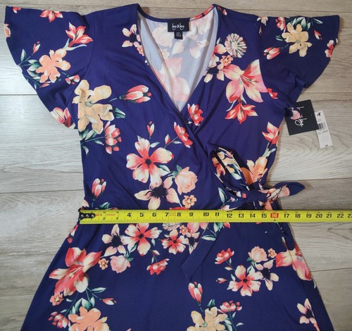 By & By NWT Womens SZ XXL Blue Floral Faux Wrap Spring Summer Stretchy Dress - Picture 10 of 15