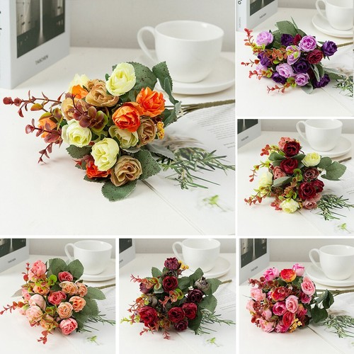 Artificial Floral Decor Silk Rose Bunch for Wedding Party and Grave