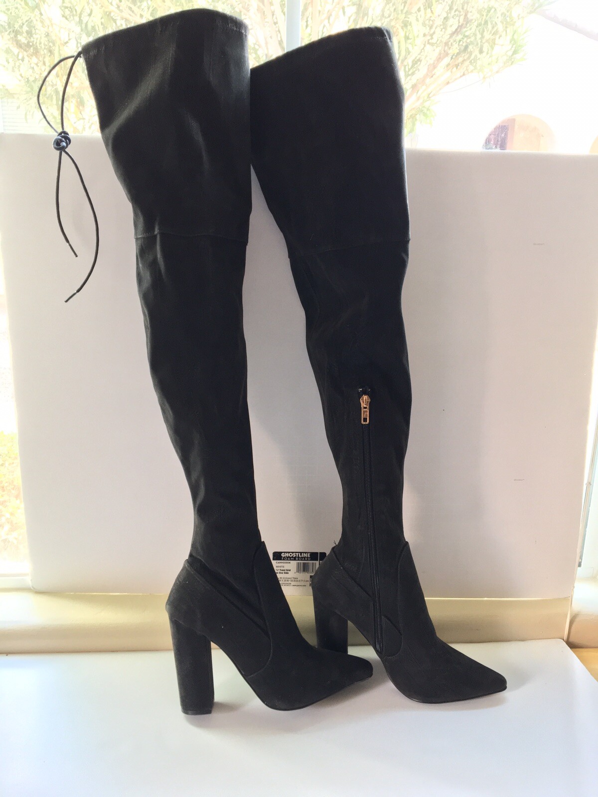 shoedazzle black thigh high boots
