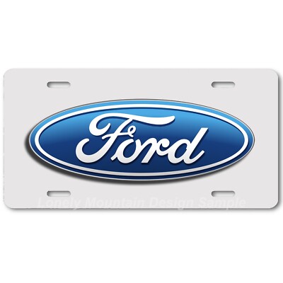 Ford Blue Logo Inspired Art on Off-White FLAT Aluminum Novelty License Tag Plate