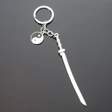 Long Samurai Katana Sword Feudal Japan Key Chain Yin Yang Charm Pendant Keychain