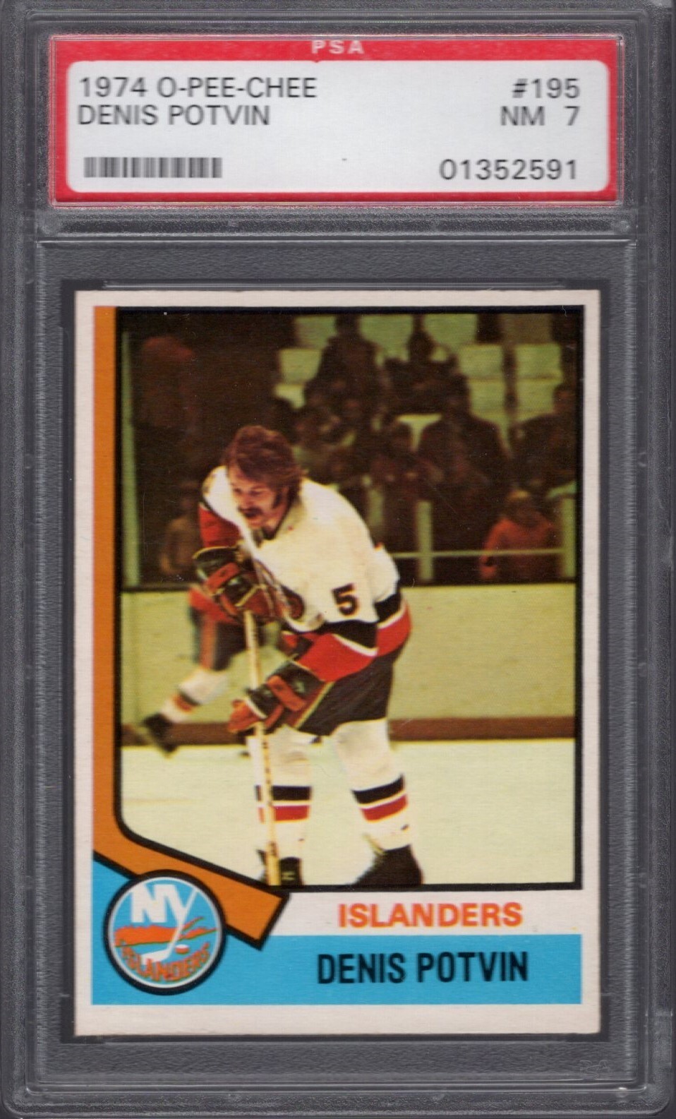 1974 O-PEE-CHEE #195 DENIS POTVIN (RC-HOF) PSA 7 NM OPC NY Islanders - Tough!