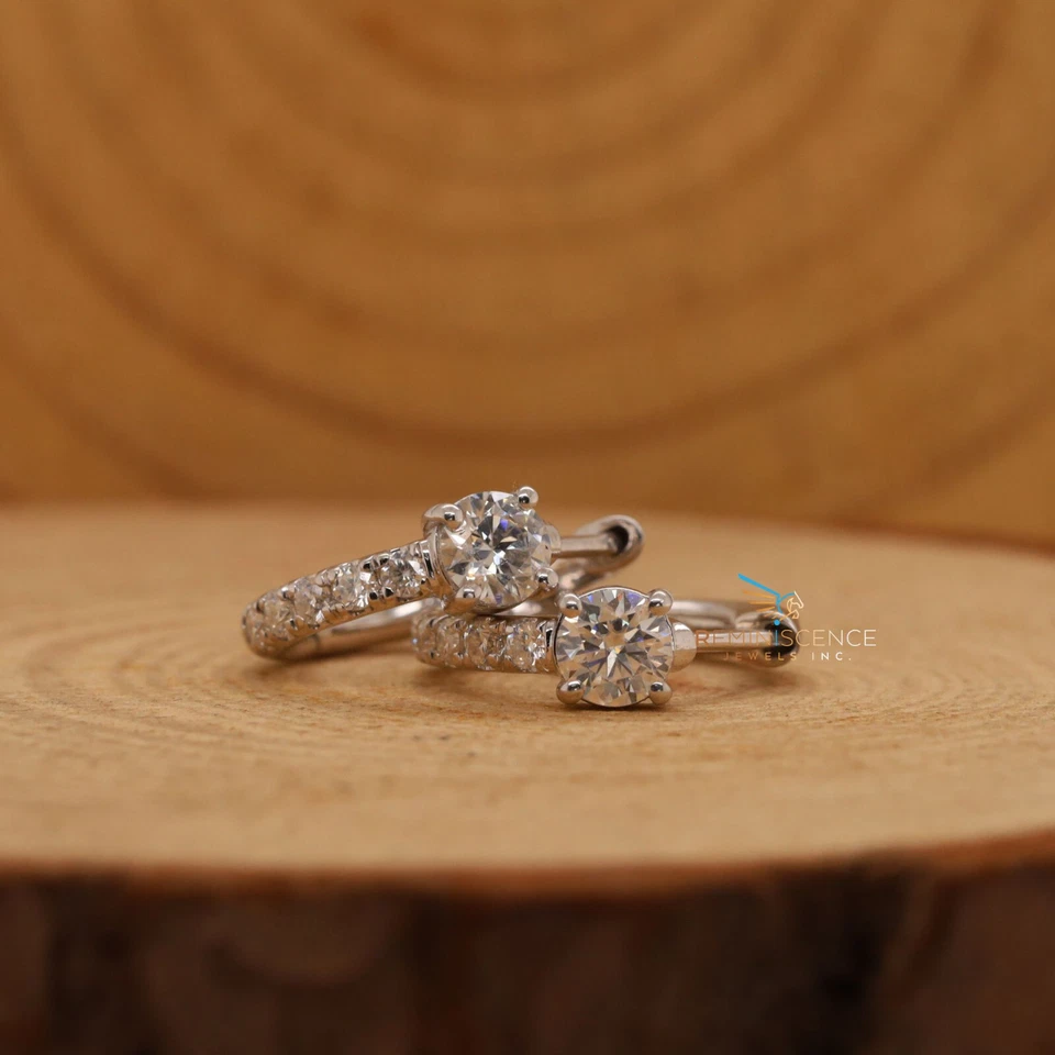 Lab Grown 1.05 TCW Round CVD Diamond 14K Gold Woman's Wedding Hoop Earrings - Image 2 of 4