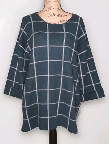 TAHARI - Rich Green Check Soft Knit Boxy Pullover Sweater - Women's Size 3X - 第 1/3 張圖片