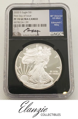 2020-S Proof American Silver Eagle First Day of Issue NGC PF70 Moy Signed