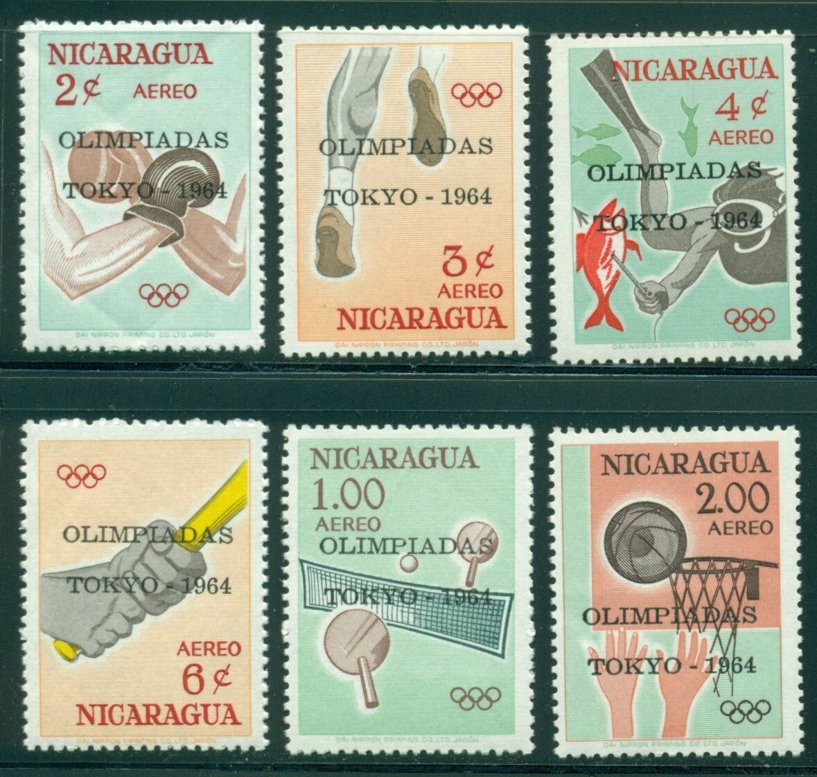 Nicaragua Scott #C553-C558 MNH OVPT OLYMPICS 1964 Tokyo CV$6+