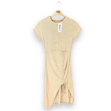 BNWT Beige Dress XS Ladies Size 6-8 Ribbed Ruched Short Sleeved Bodycon New