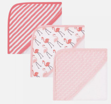 Hudson Baby Unisex Baby Cotton Rich Hooded Towels, Coral Flamingo, One Size