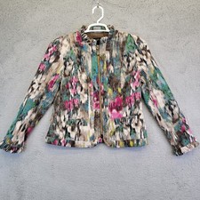 Rqt Women’s Jacket Size Petite Medium Full Zip Colorful Corduroy Vtg Watercolor