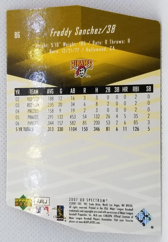2007 Upper Deck Freddy Sanchez #86 UD Spectrum Die Cut Red /99 - Image 2 of 2