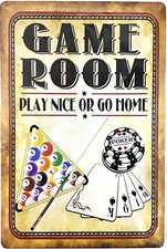 TIN SIGN new 8x12 Game room cards pool poker video games fun play nice  (B55)